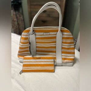 Coach Striped Orange and White Satchel Set